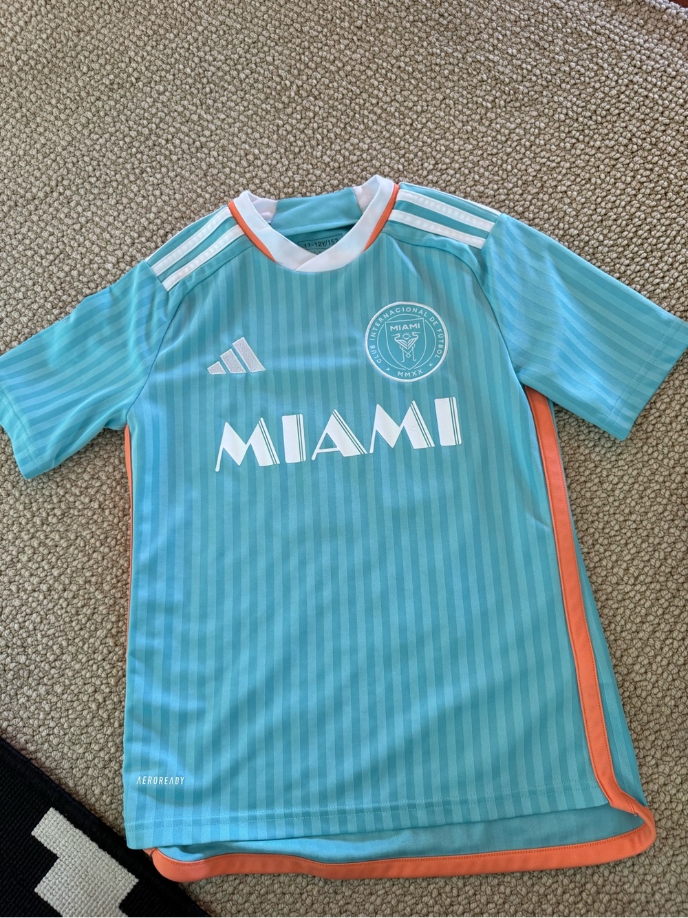 adidas Miami Youth Jersey in Aqua with Coral Trim